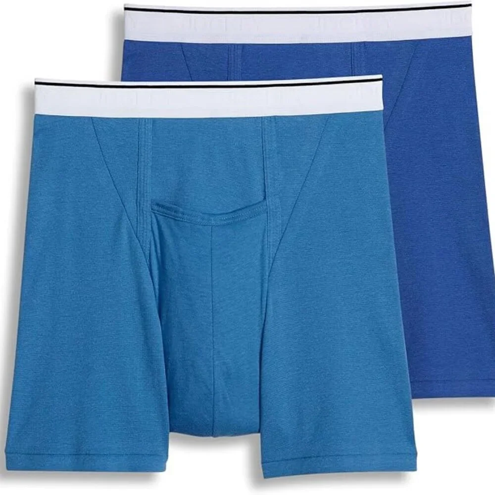 Mens Boxer Briefs Jockey Pouch Cotton Stretch Blue White L 2 Pack NWT